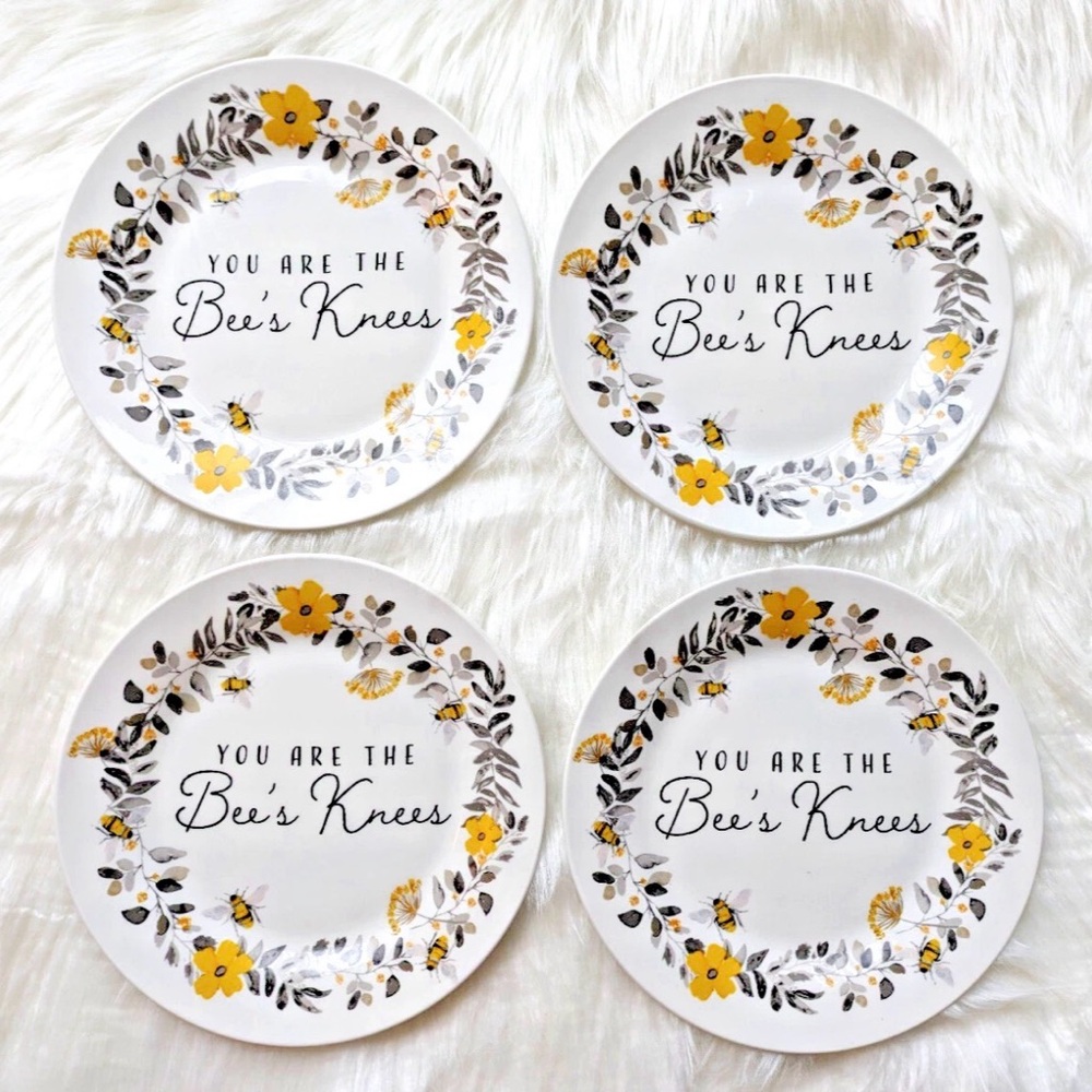 Set of 4 Royal Norfolk Bee's Knees Ceramic Salad Plates 7.5 Beautiful Summer NEW